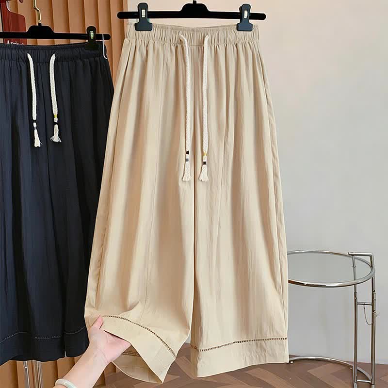 Buddha Stones Pantalon large court à cordon de serrage, coupe décontractée printemps-été, avec poches - Kaki - US12, UK/AU16, EU44 (2XL) - image 0