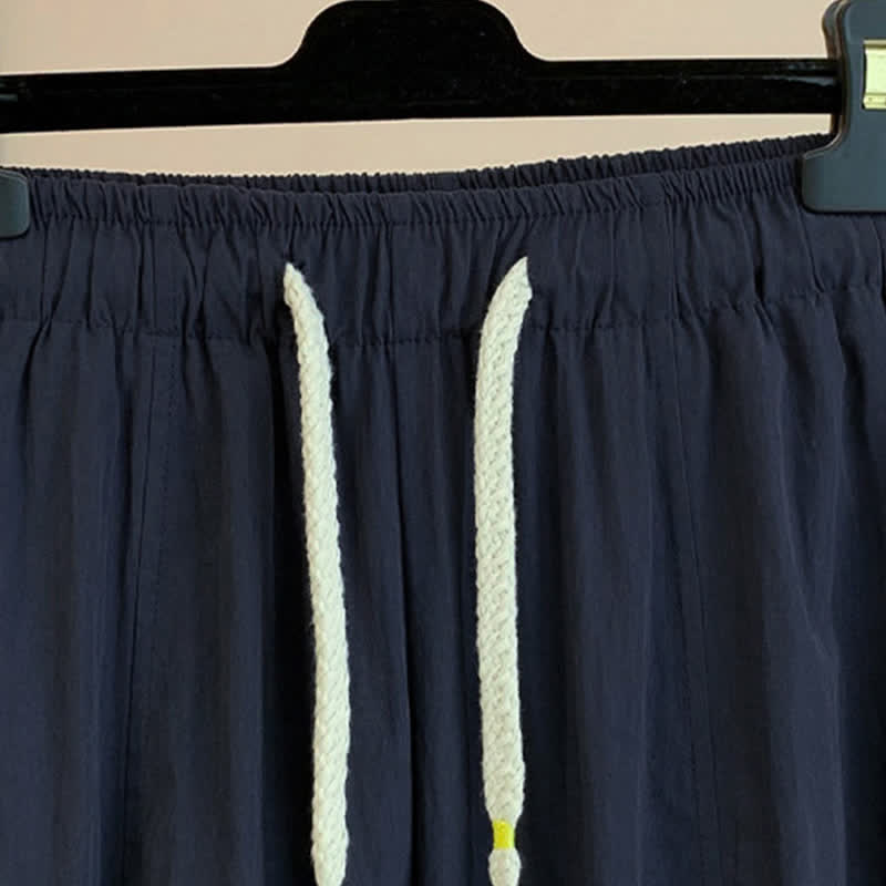 Buddha Stones Pantalon large court à cordon de serrage, coupe décontractée printemps-été, avec poches - image 13