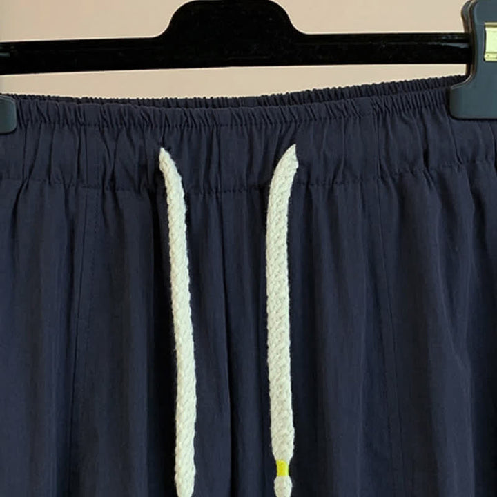 Buddha Stones Pantalon large court à cordon de serrage, coupe décontractée printemps-été, avec poches - image 13