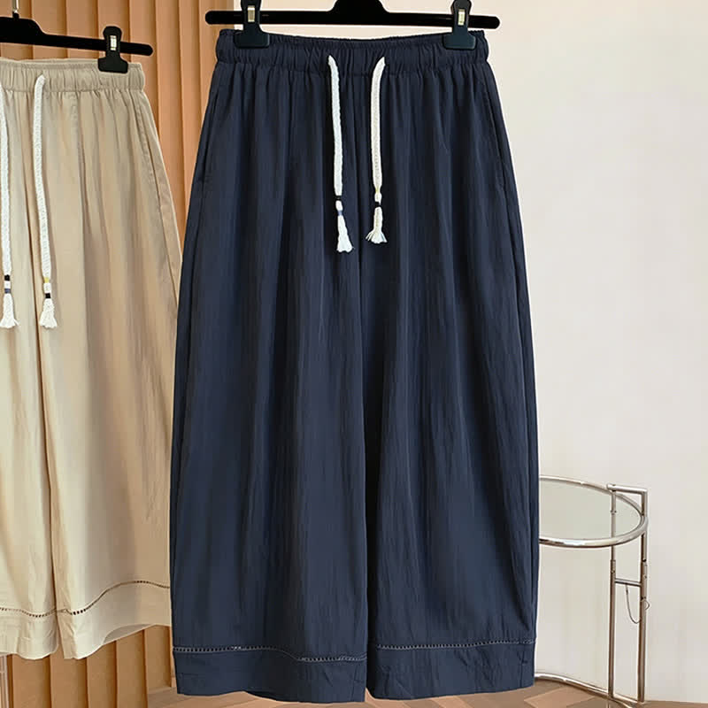 Buddha Stones Pantalon large court à cordon de serrage, coupe décontractée printemps-été, avec poches - image 12