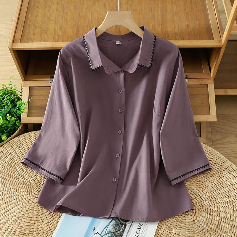Buddha Stones Chemises d'été décontractées minimalistes à manches courtes pour femmes, à boutons, à rayures ondulées, unies - RebeccaPurple - US8-10, UK/AU12-14, EU40-42 (2XL) - image 6