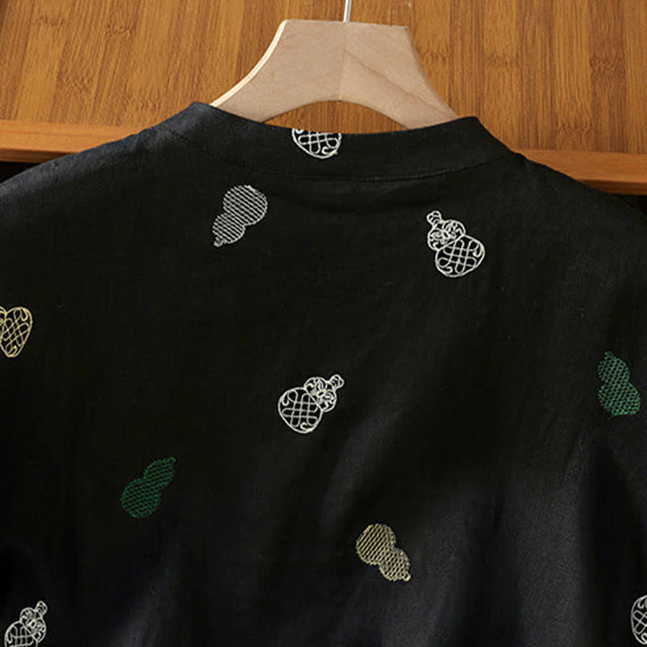 Buddha Stones Chemises à manches courtes pour femmes, style Tang, col mandarin, bouton brandebourg et broderie de calebasse - image 10