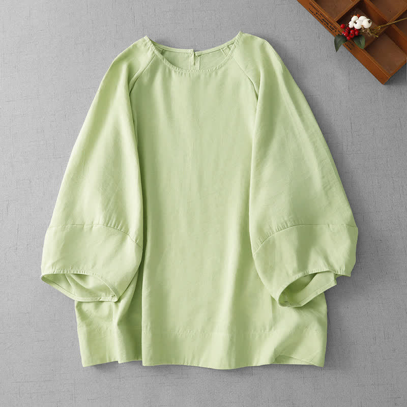 Buddha Stones T-shirt à manches longues pour femme, style minimaliste décontracté, col rond, couleur unie, idéal pour le printemps et l'été - Vert pâle - US12, UK/AU16, EU44 (2XL) - image 0