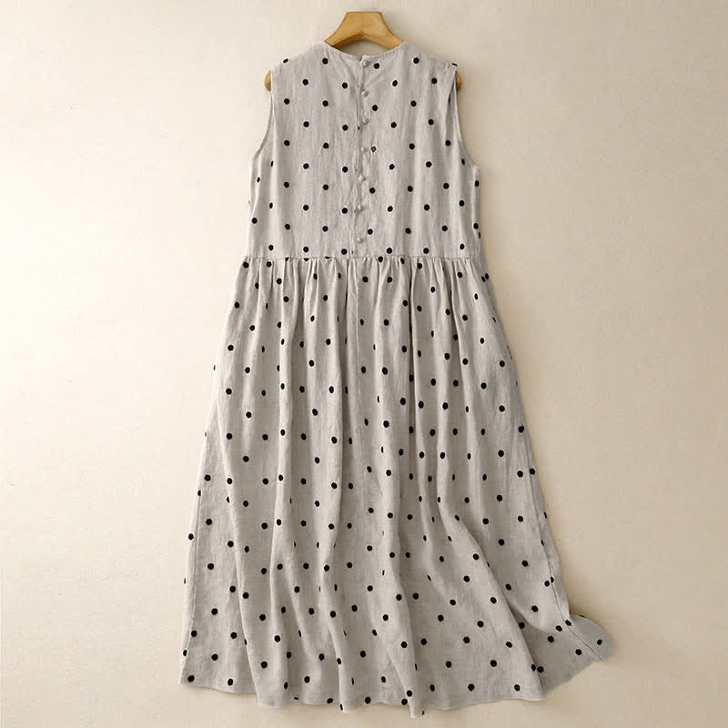 Buddha Stones Robe d'été vintage à pois et cordon de serrage pour femme, sans manches - image 1