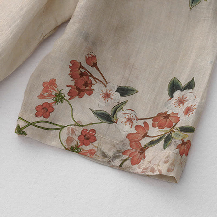 Buddha Stones Robe d'été à manches courtes pour femme, style Tang, col mandarin et petites fleurs rouges - image 7