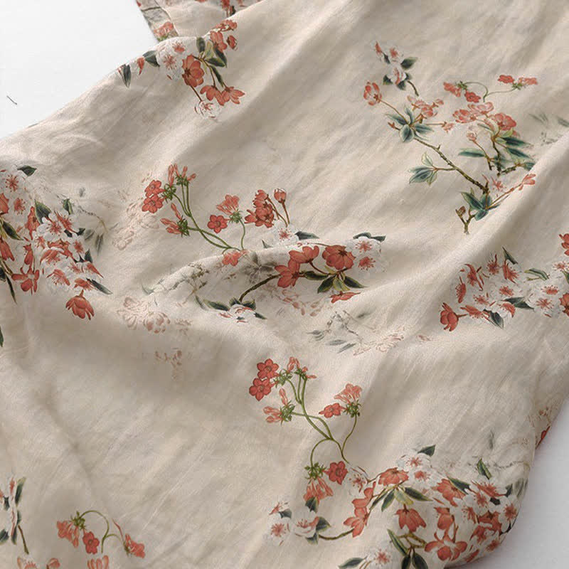 Buddha Stones Robe d'été à manches courtes pour femme, style Tang, col mandarin et petites fleurs rouges - image 11