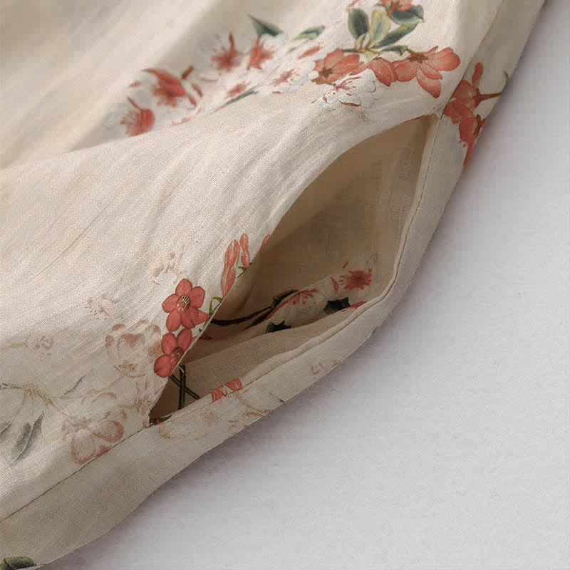 Buddha Stones Robe d'été à manches courtes pour femme, style Tang, col mandarin et petites fleurs rouges - image 9