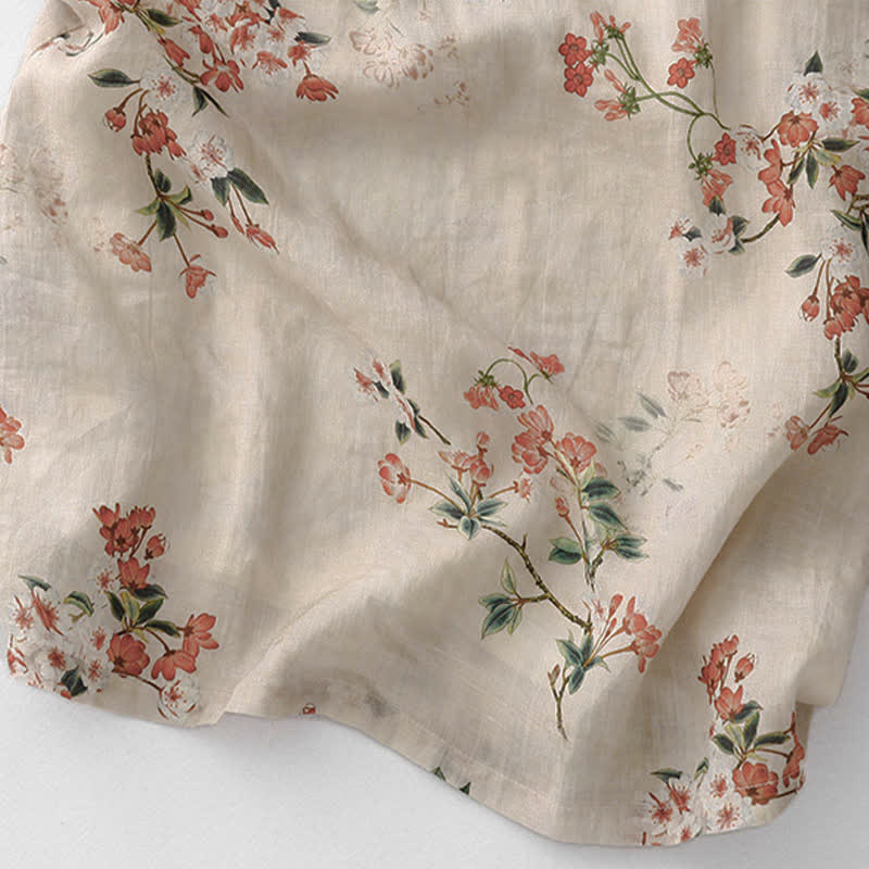 Buddha Stones Robe d'été à manches courtes pour femme, style Tang, col mandarin et petites fleurs rouges - image 10