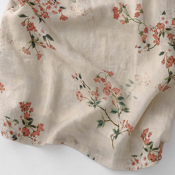 Buddha Stones Robe d'été à manches courtes pour femme, style Tang, col mandarin et petites fleurs rouges - image 10