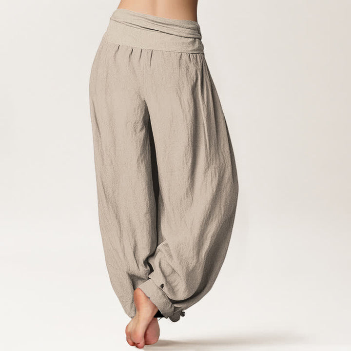 Buddha Stones Pantalon harem pour femme en pur coton à motif lotus et taille élastique - image 13