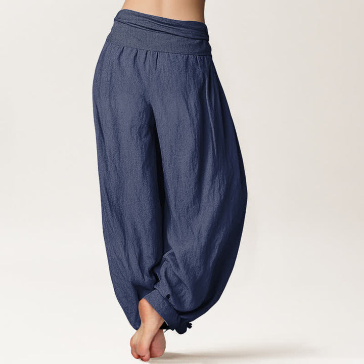 Buddha Stones Pantalon harem pour femme en pur coton à motif lotus et taille élastique - image 2