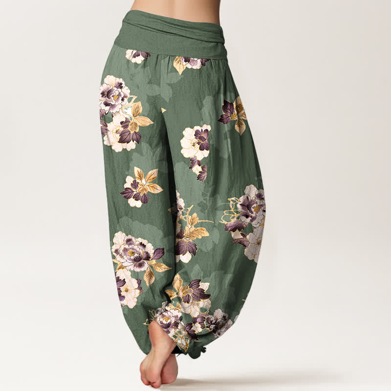 Buddha Stones Pantalon harem pour femme en pur coton à motif floral vintage et taille élastique - image 1