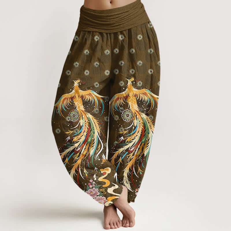 Buddha Stones Pantalon harem à taille élastique pour femme, motif phénix doré en coton - Pérou - US16，UK/AU20，EU48 (3XL) - image 5