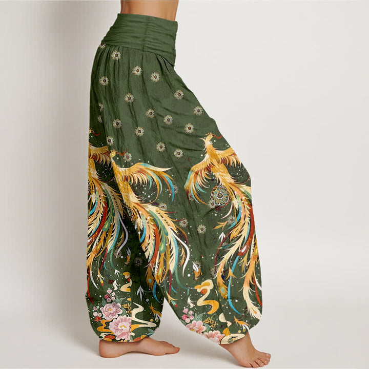 Buddha Stones Pantalon harem à taille élastique pour femme, motif phénix doré en coton - image 10