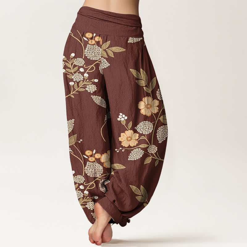 Buddha Stones Pantalon harem pour femme en pur coton à motif floral vintage et taille élastique - image 1