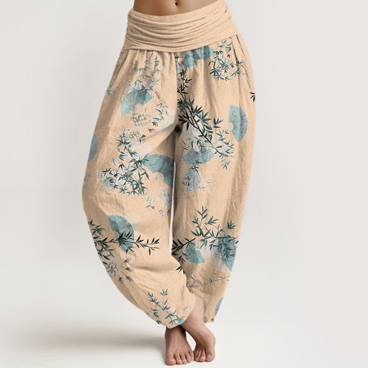Buddha Stones Pantalon harem à taille élastique pour femme, motif éventail de fleurs de bambou et de coton - PeachPuff - US16，UK/AU20，EU48 (3XL) - image 8