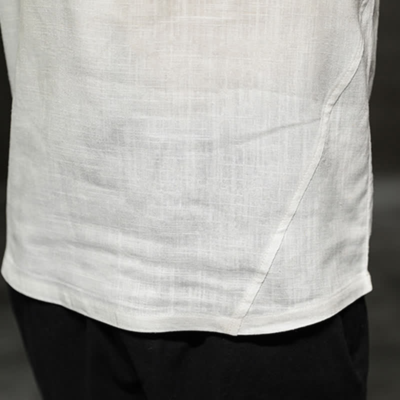 Buddha Stones T-shirts d'été minimalistes décontractés en lin à col rond et manches courtes pour hommes - image 28