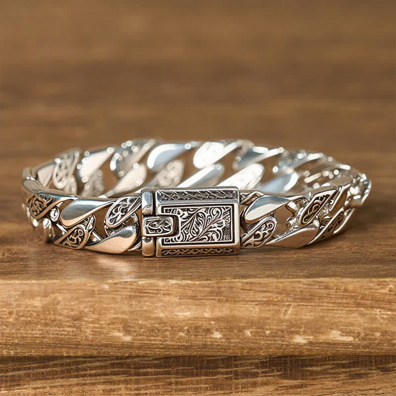Buddha Stones Bracelet cubain tressé en cuivre, motif floral, style Tang Dynasty, porte-bonheur - Cuivre (Tour de poignet : 20 cm) - image 0