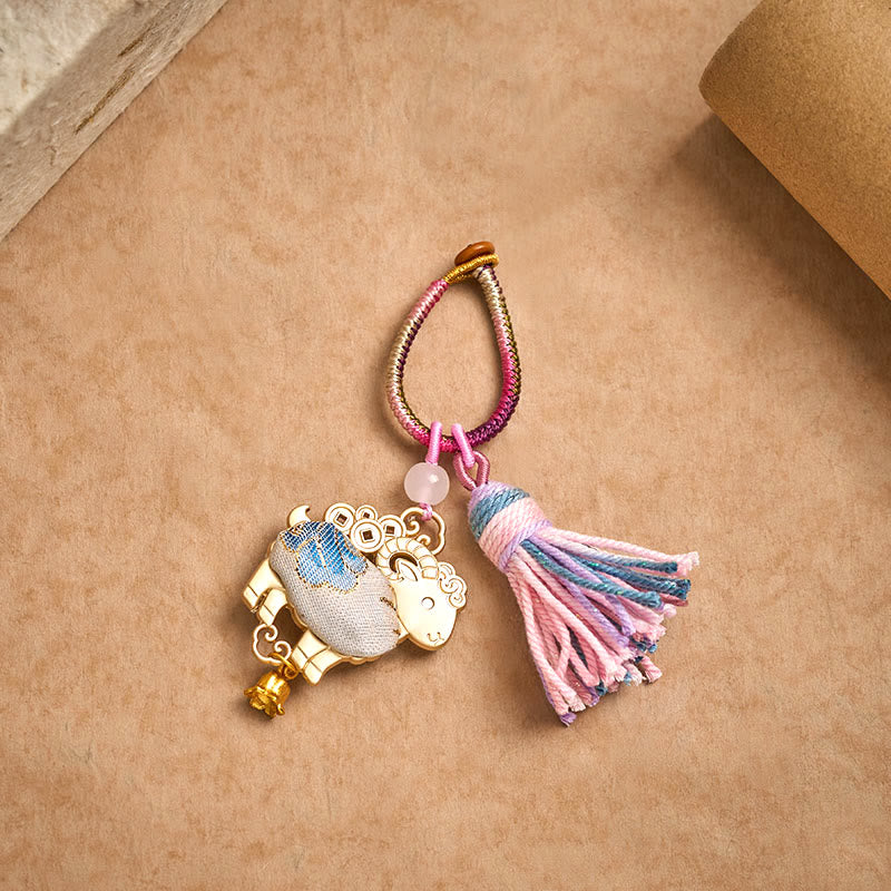Buddha Stones Porte-clés pompon porte-bonheur en brocart Song fait main, signe du zodiaque chinois - image 4