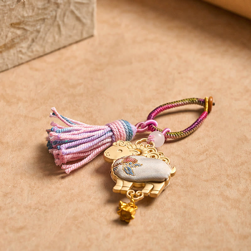 Buddha Stones Porte-clés pompon porte-bonheur en brocart Song fait main, signe du zodiaque chinois - image 8