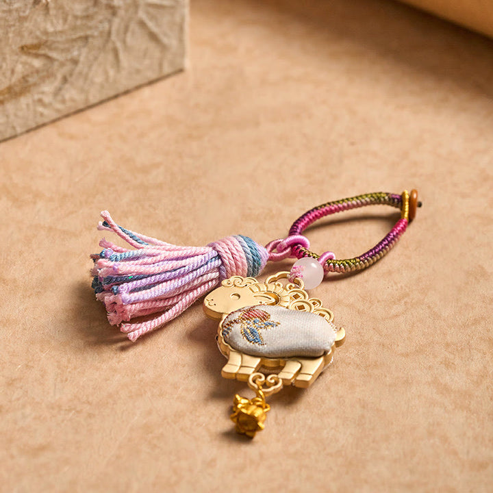 Buddha Stones Porte-clés pompon porte-bonheur en brocart Song fait main, signe du zodiaque chinois - image 8