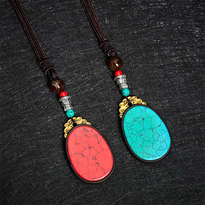 Buddha Stones Collier ovale tribal fait main en bois d'ébène « Sagesse » - image 12
