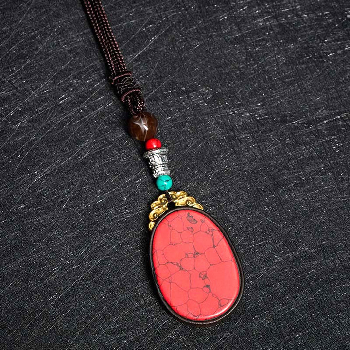 Buddha Stones Collier ovale tribal fait main en bois d'ébène « Sagesse » - image 8