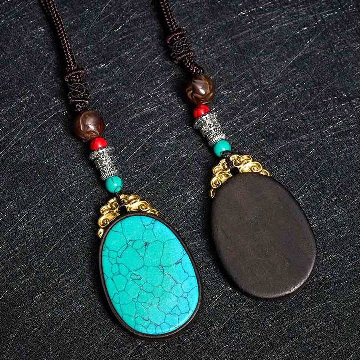 Buddha Stones Collier ovale tribal fait main en bois d'ébène « Sagesse » - image 11