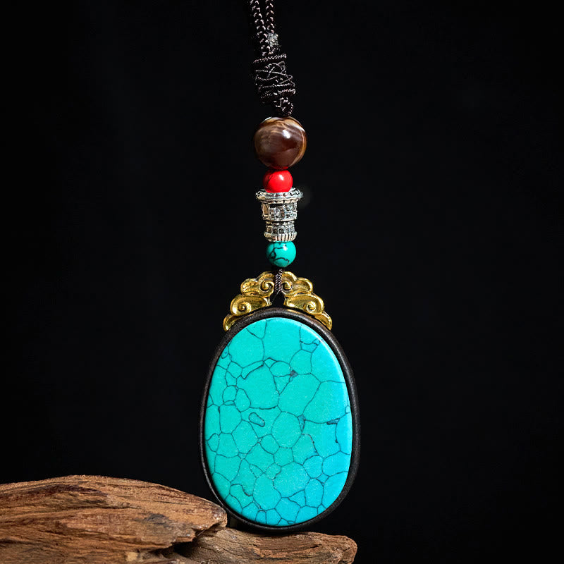 Buddha Stones Collier ovale tribal fait main en bois d'ébène « Sagesse » - image 3
