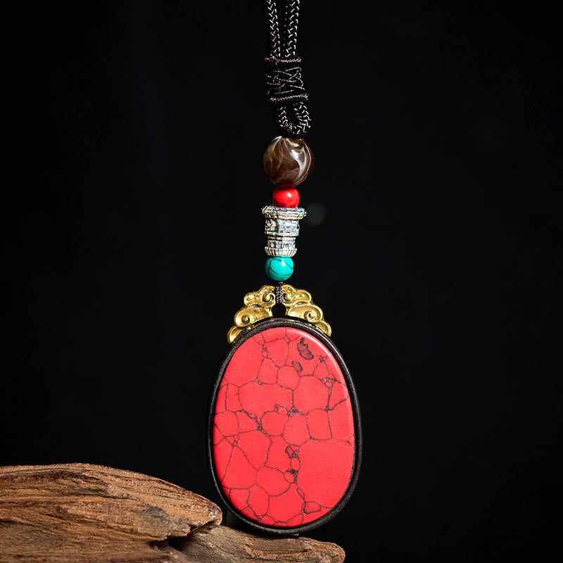 Buddha Stones Collier ovale tribal fait main en bois d'ébène « Sagesse » - image 4