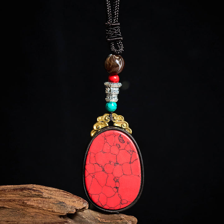 Buddha Stones Collier ovale tribal fait main en bois d'ébène « Sagesse » - image 4