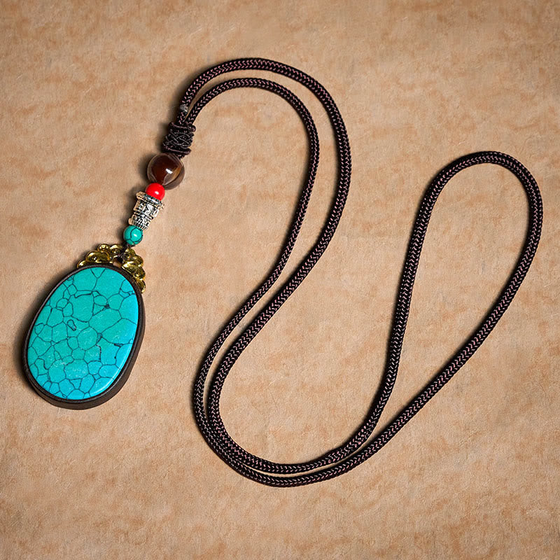 Buddha Stones Collier ovale tribal fait main en bois d'ébène « Sagesse » - image 9