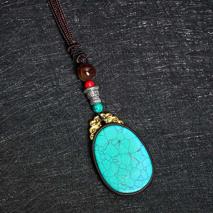 Buddha Stones Collier ovale tribal fait main en bois d'ébène « Sagesse » - image 7