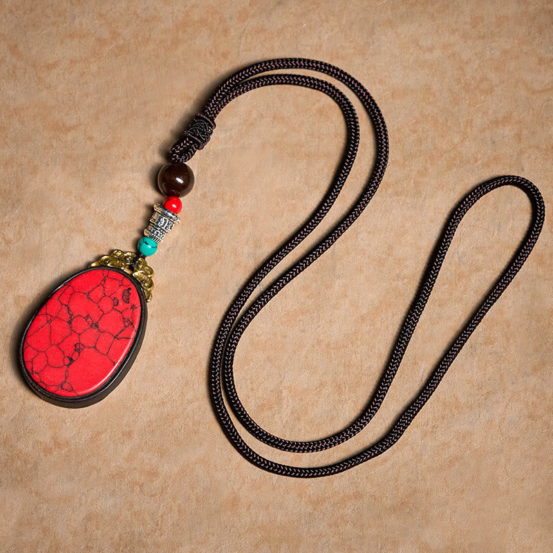 Buddha Stones Collier ovale tribal fait main en bois d'ébène « Sagesse » - image 10