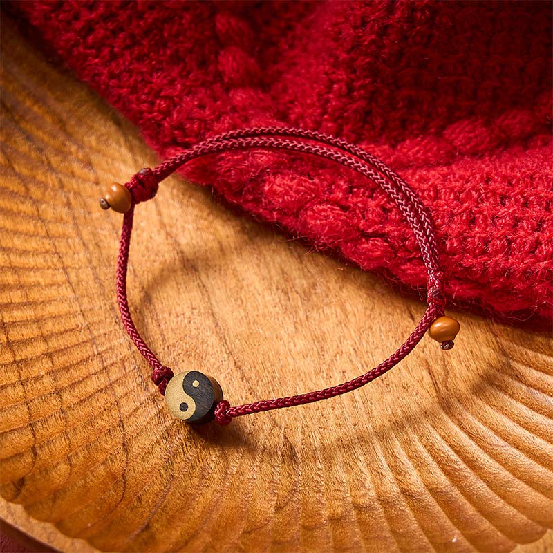 Buddha Stones Bracelet en ébène à symbole Yin Yang et symbole de paix et de paix, en corde colorée. - image 1
