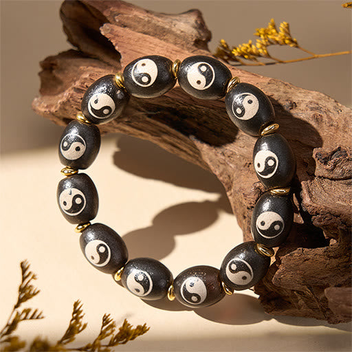 Buddha Stones Bracelet tibétain de protection avec symbole Yin Yang en agate et perles Dzi - image 10