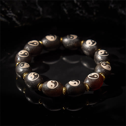 Buddha Stones Bracelet tibétain de protection avec symbole Yin Yang en agate et perles Dzi - image 2