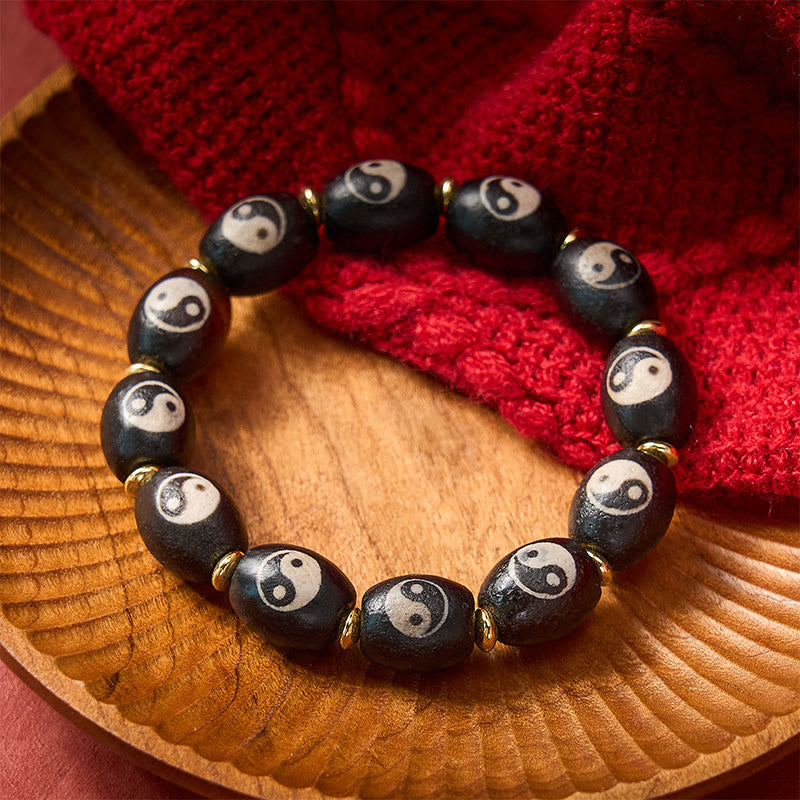 Buddha Stones Bracelet tibétain de protection avec symbole Yin Yang en agate et perles Dzi - image 9