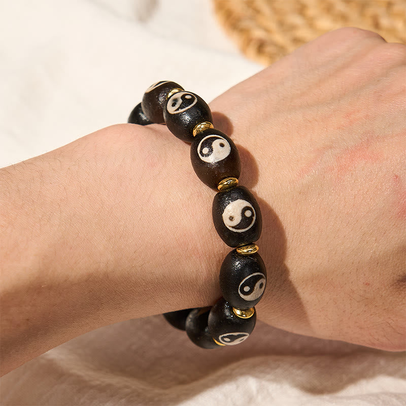 Buddha Stones Bracelet tibétain de protection avec symbole Yin Yang en agate et perles Dzi - image 11