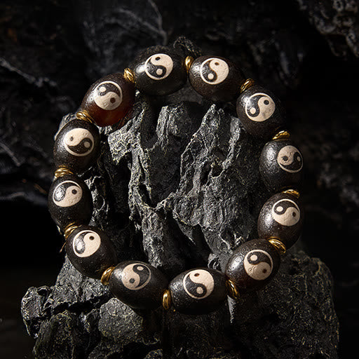 Buddha Stones Bracelet tibétain de protection avec symbole Yin Yang en agate et perles Dzi - image 1