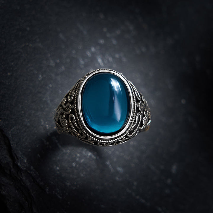 Buddha Stones Bague ajustable en cuivre et calcédoine bleue, symbole d'optimisme - image 3