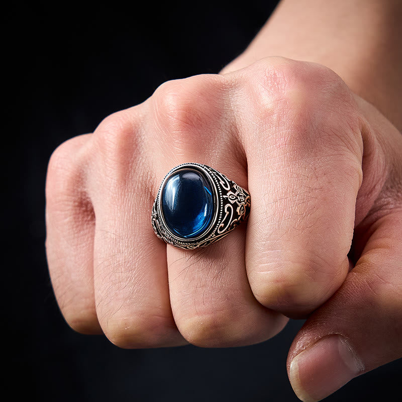 Buddha Stones Bague ajustable en cuivre et calcédoine bleue, symbole d'optimisme - image 4