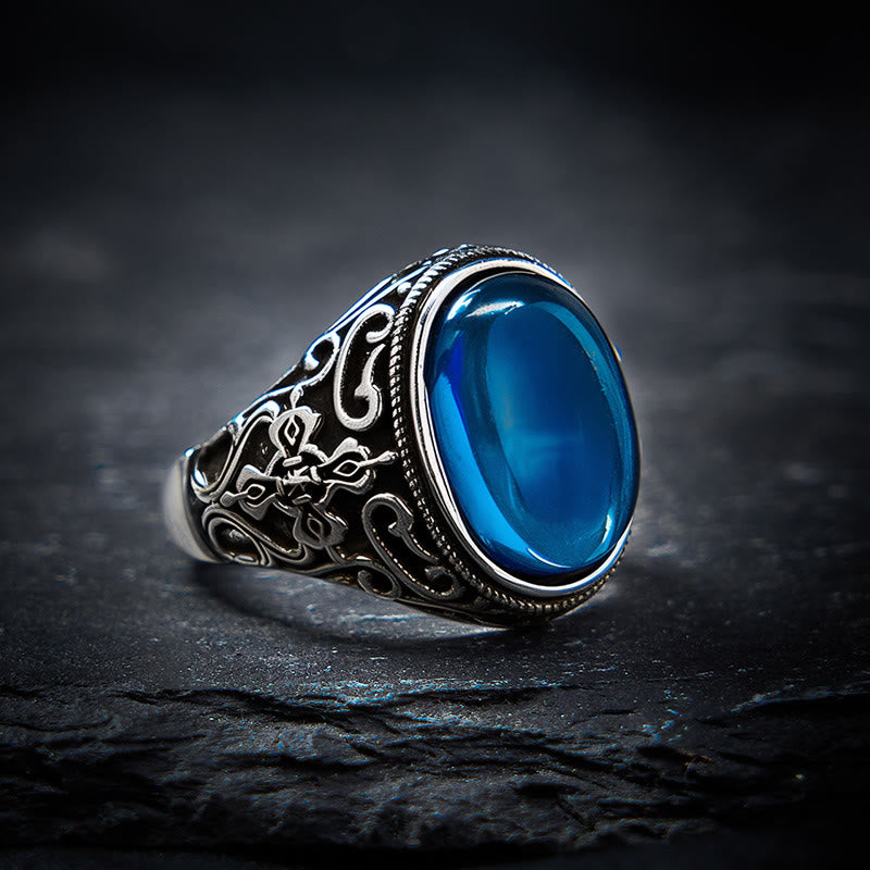 Buddha Stones Bague ajustable en cuivre et calcédoine bleue, symbole d'optimisme - Calcédoine bleue (Communication ♥ Endurance) - image 0