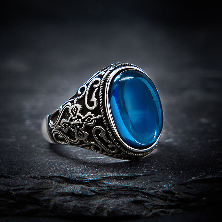 Buddha Stones Bague ajustable en cuivre et calcédoine bleue, symbole d'optimisme - Calcédoine bleue (Communication ♥ Endurance) - image 0