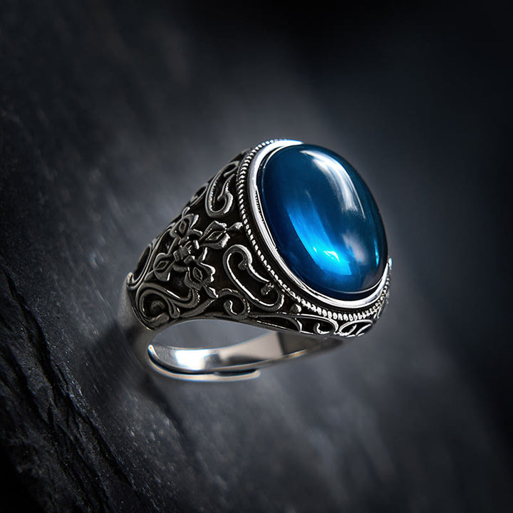 Buddha Stones Bague ajustable en cuivre et calcédoine bleue, symbole d'optimisme - image 1