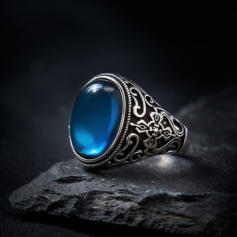 Buddha Stones Bague ajustable en cuivre et calcédoine bleue, symbole d'optimisme - image 2