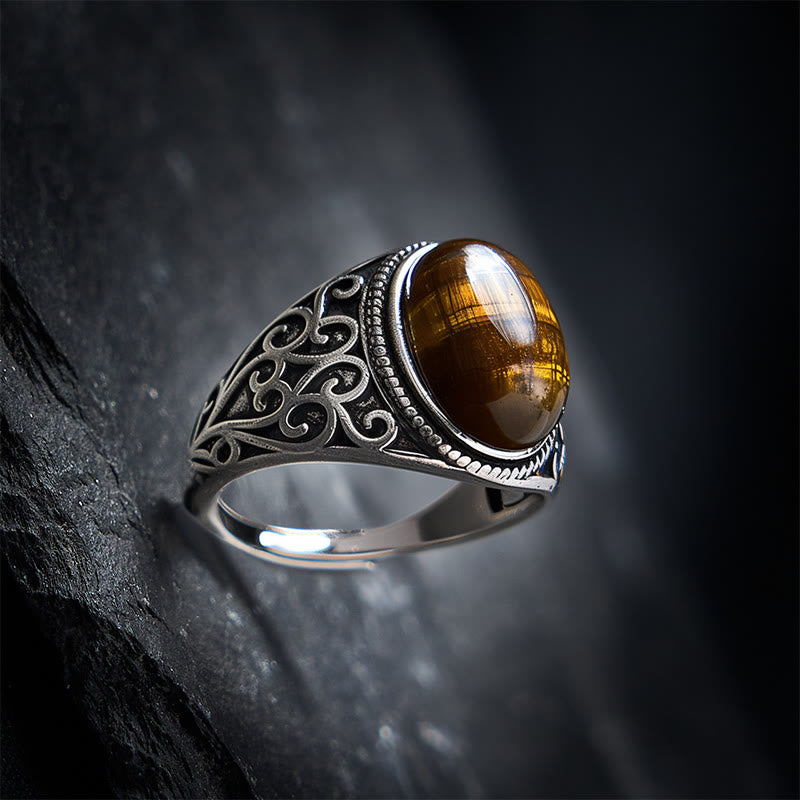 Buddha Stones Bague ajustable en cuivre œil de tigre - image 1