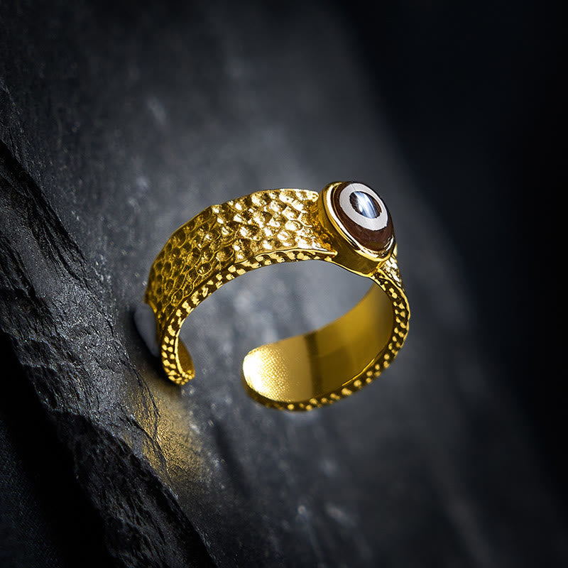Buddha Stones Bague ajustable en cuivre et laiton, ornée de perles Dzi, symbole de richesse - image 3