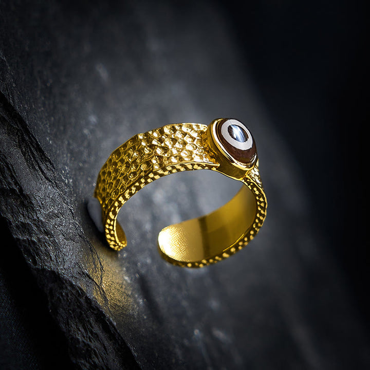 Buddha Stones Bague ajustable en cuivre et laiton, ornée de perles Dzi, symbole de richesse - image 3