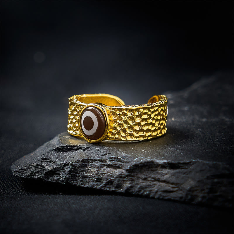 Buddha Stones Bague ajustable en cuivre et laiton, ornée de perles Dzi, symbole de richesse - image 1